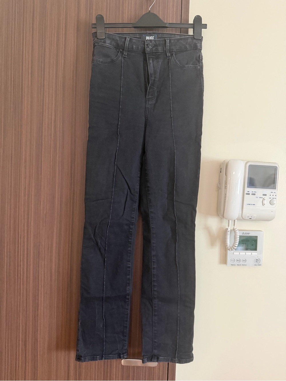 PAIGE Black Straight-Leg Jeans with Front Seam Detailing